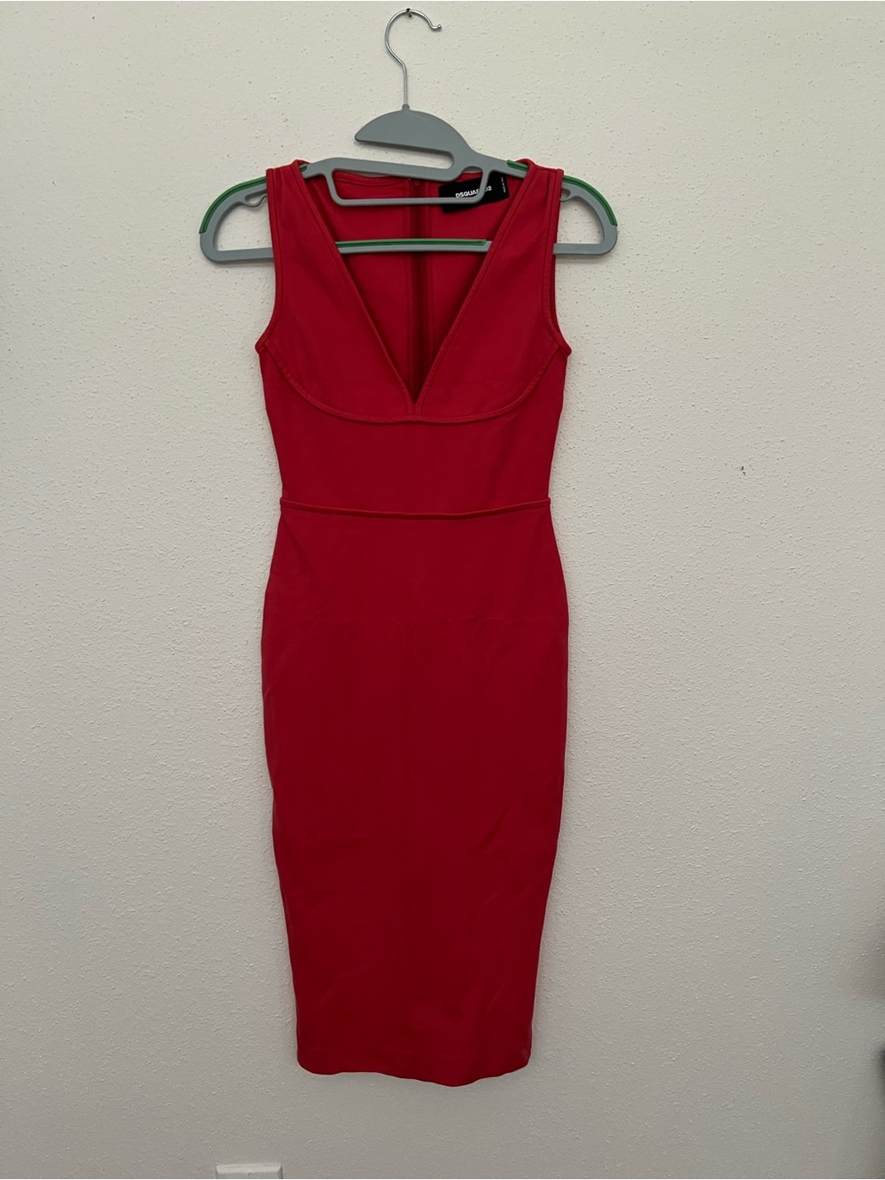 DSQUARED2 Red Sleeveless V-Neck Midi Sheath Dress